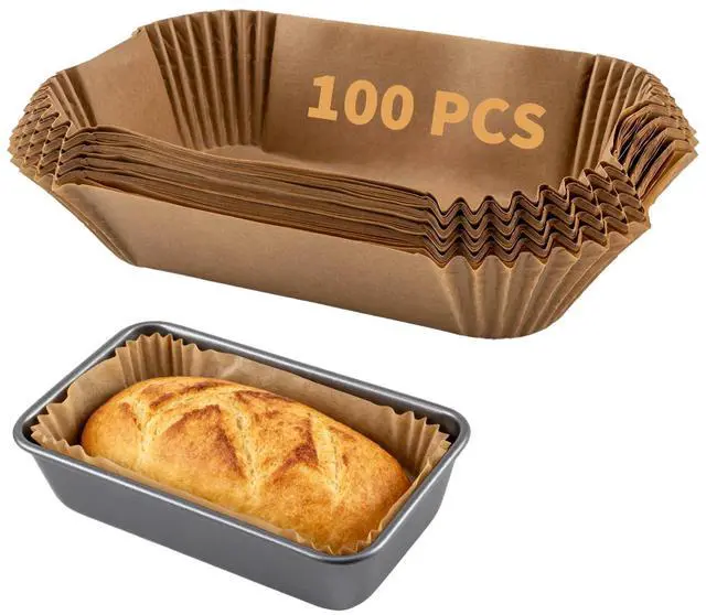 Main image of 100 Pcs Loaf Pan Liners for Baking Bread 9x5 Inch, Disposable Non-Stick Bread Pan Liners, Pre Formed Rectangle Parchment Paper, Perfect for Baking Banana Bread, Cakes, Sourdough Bread(Brown)