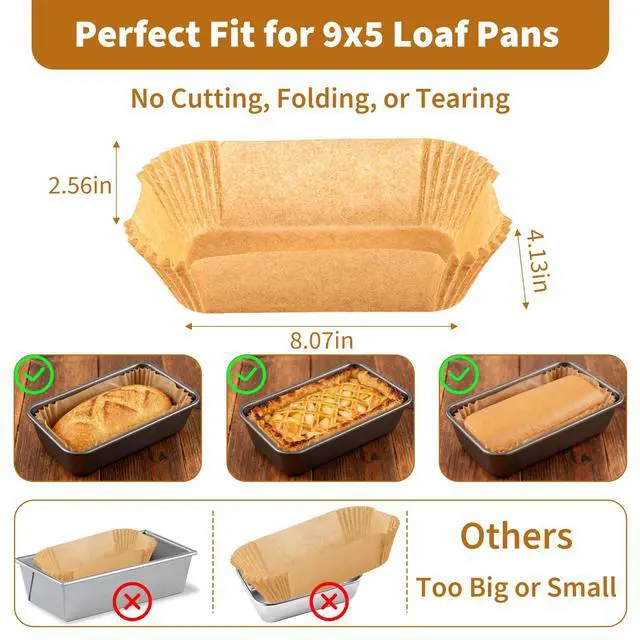 Alt view image 6 of 7 - 100 Pcs Loaf Pan Liners for Baking Bread 9x5 Inch, Disposable Non-Stick Bread Pan Liners, Pre Formed Rectangle Parchment Paper, Perfect for Baking Banana Bread, Cakes, Sourdough Bread(Brown)