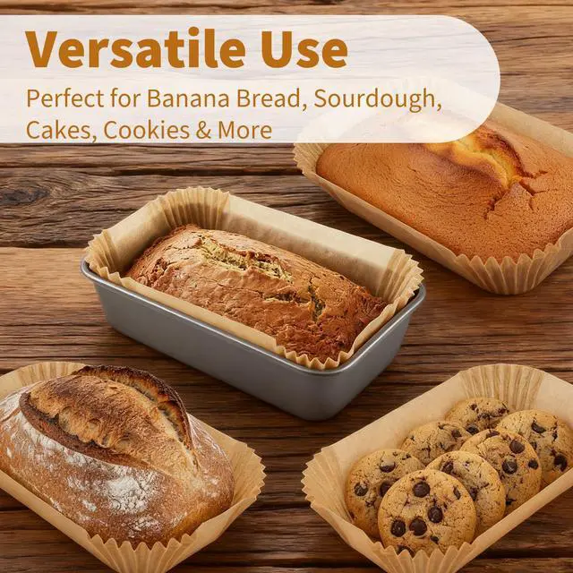 Alt view image 5 of 7 - 100 Pcs Loaf Pan Liners for Baking Bread 9x5 Inch, Disposable Non-Stick Bread Pan Liners, Pre Formed Rectangle Parchment Paper, Perfect for Baking Banana Bread, Cakes, Sourdough Bread(Brown)