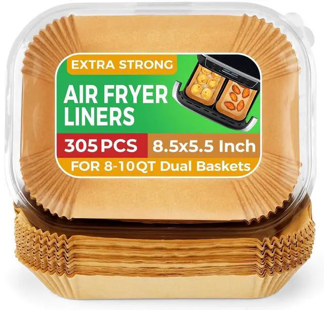 Main image of 305 Pcs Air Fryer Liners for Bella Slim | Ninja DZ201 | Cosori Dual Air Fryer, Non Stick Rectangle Air Fryer Liners Disposable, Dual Airfryer Liners Parchment Paper Sheets