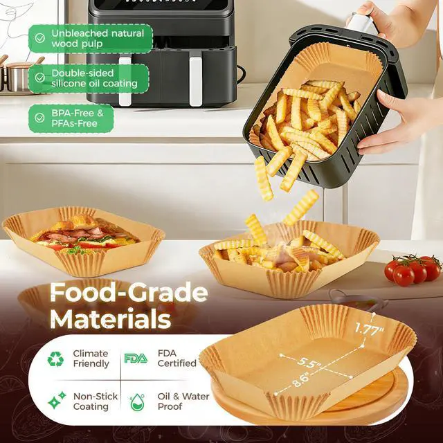 Alt view image 2 of 7 - 305 Pcs Air Fryer Liners for Bella Slim | Ninja DZ201 | Cosori Dual Air Fryer, Non Stick Rectangle Air Fryer Liners Disposable, Dual Airfryer Liners Parchment Paper Sheets