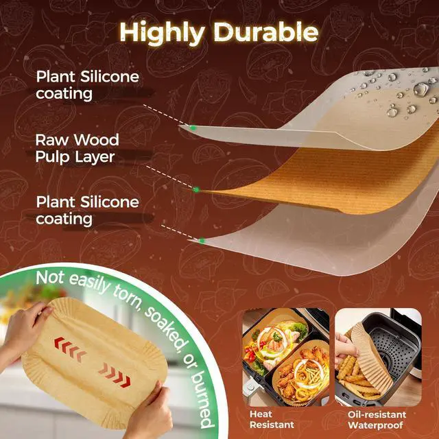Alt view image 3 of 7 - 305 Pcs Air Fryer Liners for Bella Slim | Ninja DZ201 | Cosori Dual Air Fryer, Non Stick Rectangle Air Fryer Liners Disposable, Dual Airfryer Liners Parchment Paper Sheets