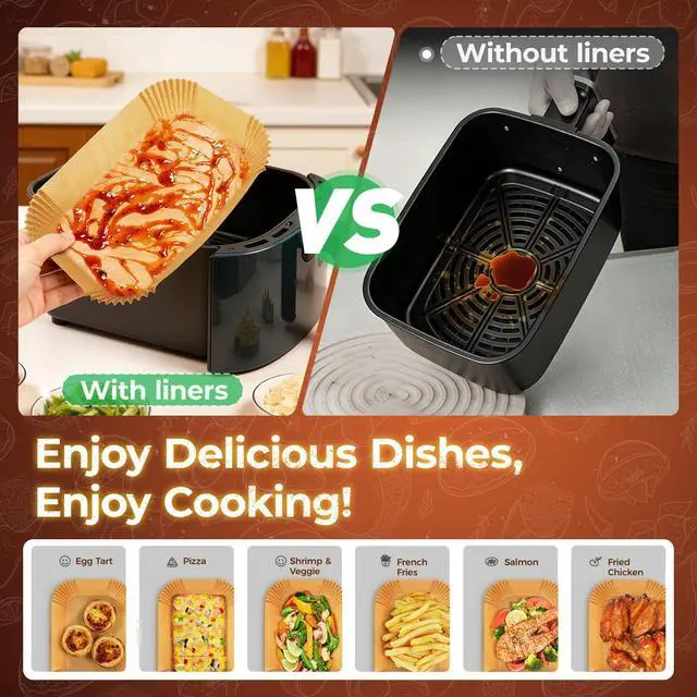 Alt view image 4 of 7 - 305 Pcs Air Fryer Liners for Bella Slim | Ninja DZ201 | Cosori Dual Air Fryer, Non Stick Rectangle Air Fryer Liners Disposable, Dual Airfryer Liners Parchment Paper Sheets
