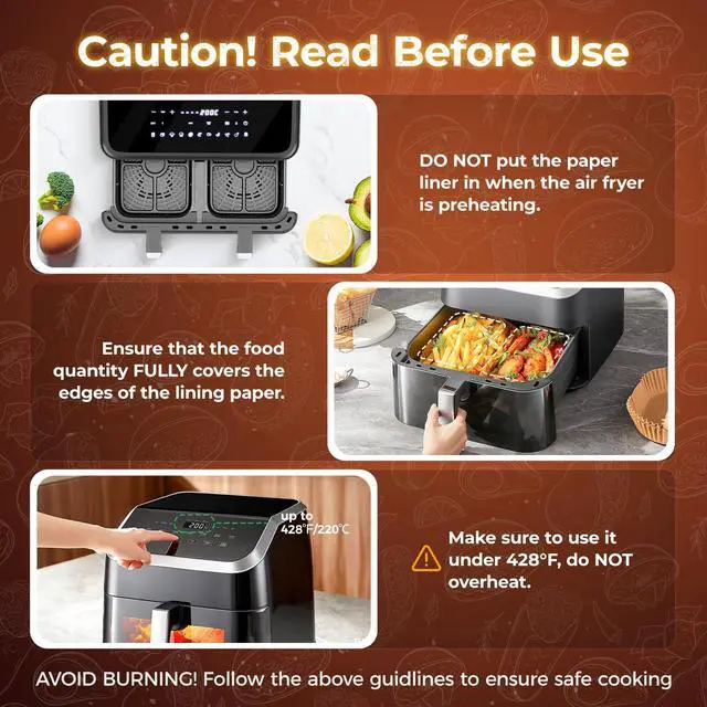 Alt view image 5 of 7 - 305 Pcs Air Fryer Liners for Bella Slim | Ninja DZ201 | Cosori Dual Air Fryer, Non Stick Rectangle Air Fryer Liners Disposable, Dual Airfryer Liners Parchment Paper Sheets
