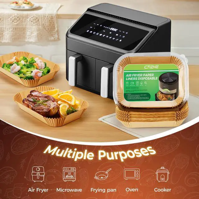 Alt view image 6 of 7 - 305 Pcs Air Fryer Liners for Bella Slim | Ninja DZ201 | Cosori Dual Air Fryer, Non Stick Rectangle Air Fryer Liners Disposable, Dual Airfryer Liners Parchment Paper Sheets