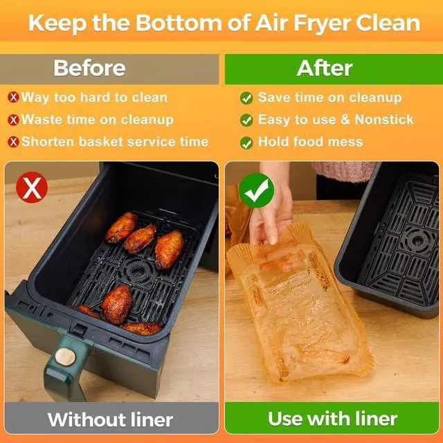 Alt view image 7 of 7 - 305 Pcs Air Fryer Liners for Bella Slim | Ninja DZ201 | Cosori Dual Air Fryer, Non Stick Rectangle Air Fryer Liners Disposable, Dual Airfryer Liners Parchment Paper Sheets