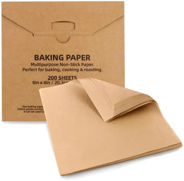 Main image of 8x8 Inch Parchment Paper Sheets, Precut Unbleached Baking Paper, Non-Stick & Greaseproof Square Pan Liners for Cake Pan, Air Fryer, Baking - Natural Brown