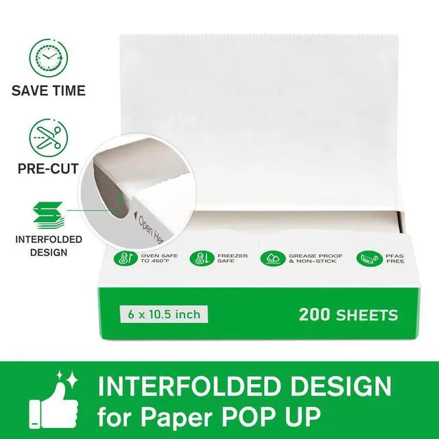 Alt view image 3 of 7 - Precut POP UP Deli Paper Sheet Pack of 200, Interfolded Heavy Paper for Food Wrap and Serving (6" x 10-1/2", White