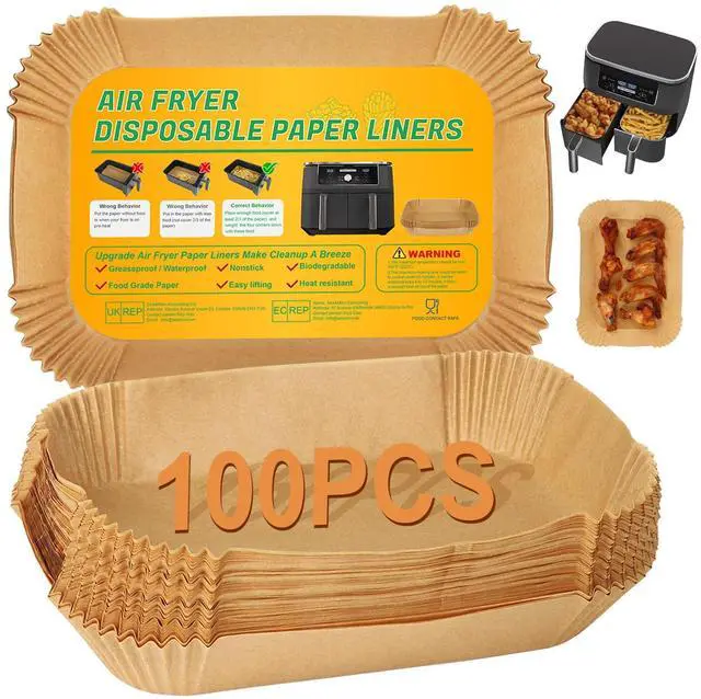 Main image of Air Fryer Disposable Paper Liners for Ninja Dual Airfryer, 100PCS Rectangle Air Fryer Parchment Paper Sheets for Ninja DZ201/DZ401/DZ550/SL401 & More, Ninja Airfryer Double Stack Accessories
