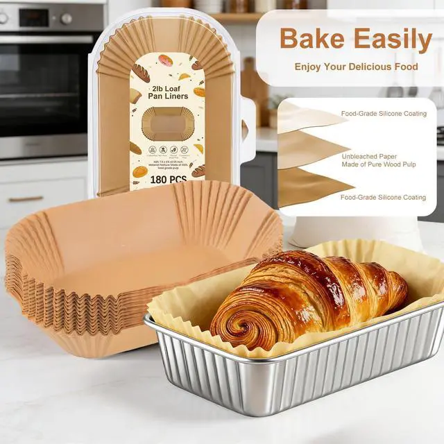 Alt view image 4 of 6 - Loaf Pan Liners for Baking Bread 9x5 Inch - 180 PCS Non-Stick Parchment Paper Liners - Disposable Bread Pans Liner for Sourdough Bread, Banana Bread, Cakes, Baking Accessories