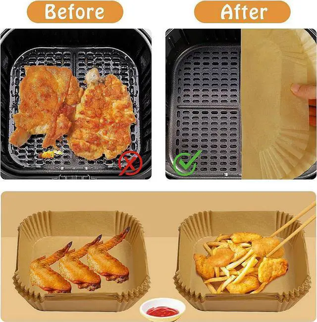 Alt view image 2 of 6 - Air Fryer Liners Disposable Compatible with COSORI Air Fryer 6 Qt, 125 Pcs Unbleached Parchment Paper for 5-8 Qt 8 Inch Square Parchment Paper for Baking Non-Stick