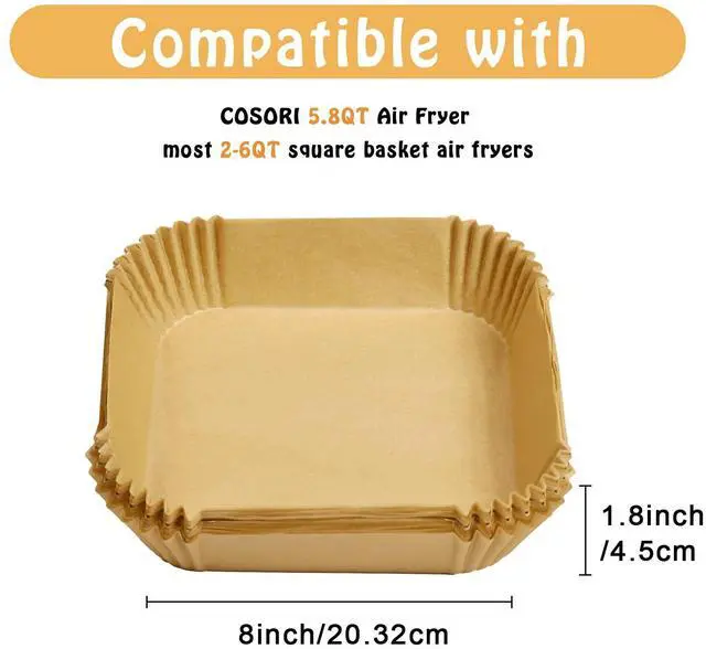Alt view image 3 of 6 - Air Fryer Liners Disposable Compatible with COSORI Air Fryer 6 Qt, 125 Pcs Unbleached Parchment Paper for 5-8 Qt 8 Inch Square Parchment Paper for Baking Non-Stick
