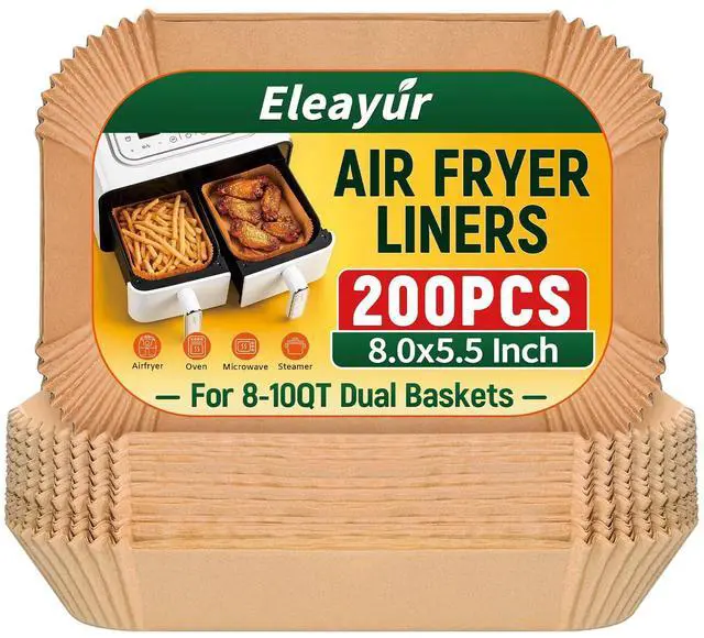Main image of 200Pcs Air Fryer Liners for Ninja Dual Airfryer, 8x5.5 Inch Rectangle Disposable Air Fryer Parchment Paper for Ninja DZ201/ DZ401/ DZ550, Bella Slim Airfryer & More, Air Fryer Accessories