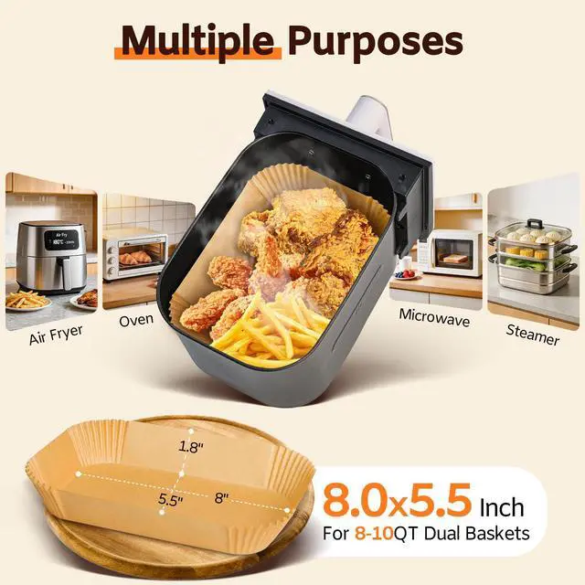 Alt view image 3 of 7 - 200Pcs Air Fryer Liners for Ninja Dual Airfryer, 8x5.5 Inch Rectangle Disposable Air Fryer Parchment Paper for Ninja DZ201/ DZ401/ DZ550, Bella Slim Airfryer & More, Air Fryer Accessories