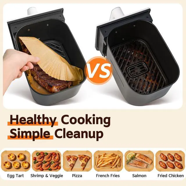 Alt view image 4 of 7 - 200Pcs Air Fryer Liners for Ninja Dual Airfryer, 8x5.5 Inch Rectangle Disposable Air Fryer Parchment Paper for Ninja DZ201/ DZ401/ DZ550, Bella Slim Airfryer & More, Air Fryer Accessories
