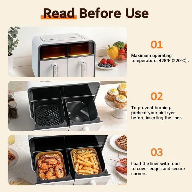 Alt view image 5 of 7 - 200Pcs Air Fryer Liners for Ninja Dual Airfryer, 8x5.5 Inch Rectangle Disposable Air Fryer Parchment Paper for Ninja DZ201/ DZ401/ DZ550, Bella Slim Airfryer & More, Air Fryer Accessories