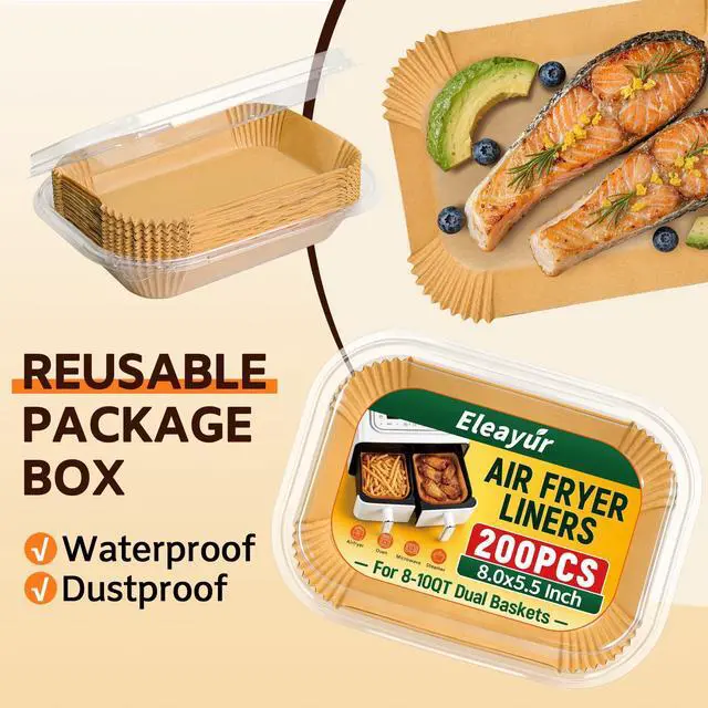 Alt view image 6 of 7 - 200Pcs Air Fryer Liners for Ninja Dual Airfryer, 8x5.5 Inch Rectangle Disposable Air Fryer Parchment Paper for Ninja DZ201/ DZ401/ DZ550, Bella Slim Airfryer & More, Air Fryer Accessories
