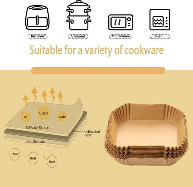 Alt view image 5 of 7 - Air Fryer Paper Liners, 125PCS Non-stick Disposable Liners, Baking Paper for Air Fryer Oil-proof, Water-proof, Food Grade Parchment for Baking Roasting Microwave (8inch-Square)