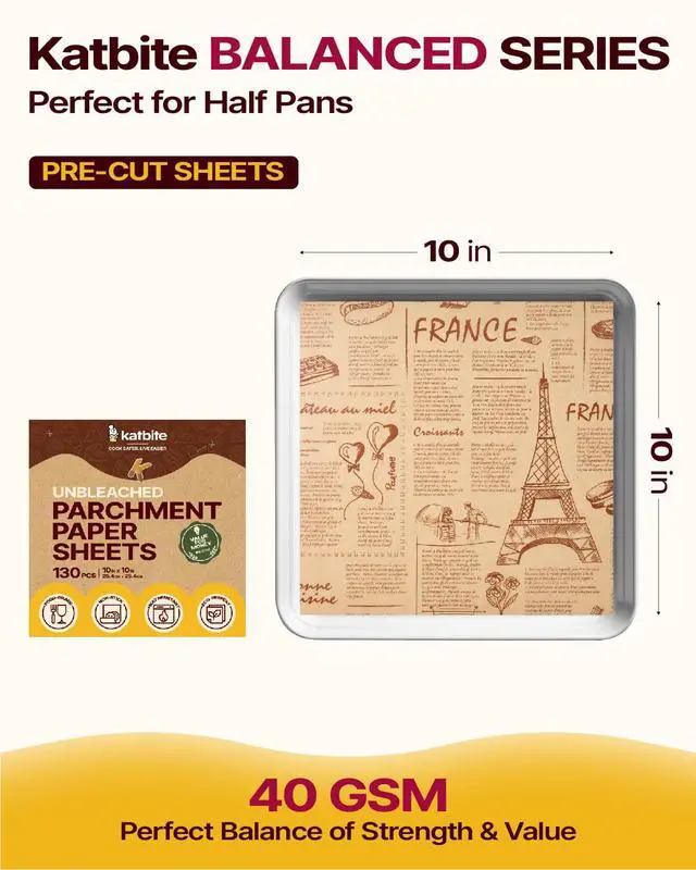 Alt view image 3 of 7 - 130Pcs 10 Inch Sandwich Wrapping Paper, Heavy duty Deli Paper, Greaseproof & Non-stick Parchment Paper, Pre-cut Unbleached Parchment Paper is Perfect for Wrap Bread, Burger and Sandwich
