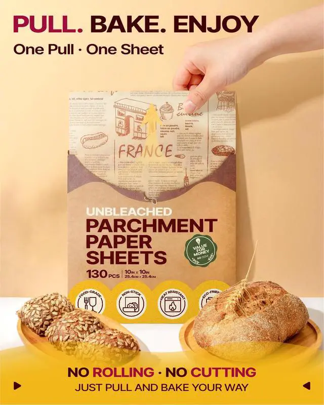 Alt view image 7 of 7 - 130Pcs 10 Inch Sandwich Wrapping Paper, Heavy duty Deli Paper, Greaseproof & Non-stick Parchment Paper, Pre-cut Unbleached Parchment Paper is Perfect for Wrap Bread, Burger and Sandwich