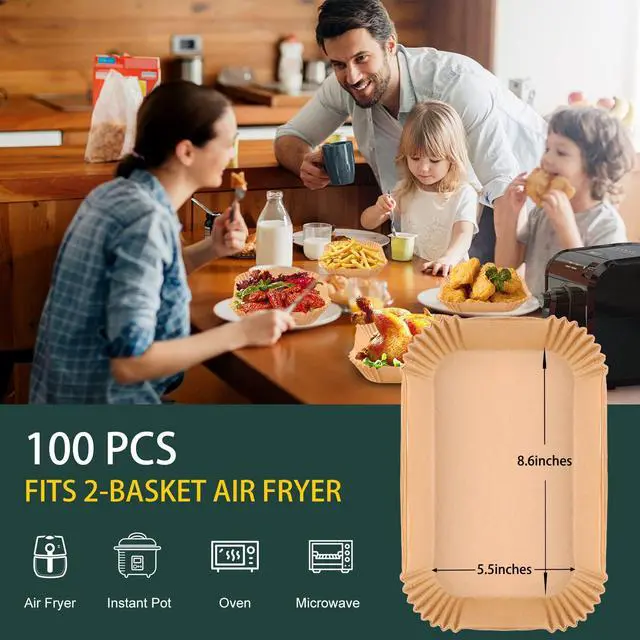 Alt view image 6 of 7 - Air Fryer Disposable Paper Liners for Ninja Dual Airfryer Accessories, Non-Stick Parchment Rectangular for Baking, Oil Proof, Water Proof, for Microwave Oven (100PCS, 8.6in x 5.5in)