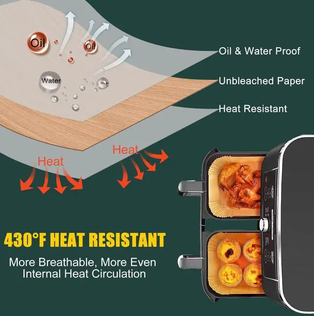 Alt view image 7 of 7 - Air Fryer Disposable Paper Liners for Ninja Dual Airfryer Accessories, Non-Stick Parchment Rectangular for Baking, Oil Proof, Water Proof, for Microwave Oven (100PCS, 8.6in x 5.5in)