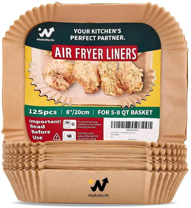 Main image of 40GSM Air Fryer Paper Liners, 125Pcs 8 inch Disposable Parchment Paper for 5-8 qt Basket Air Fryer, Non-Stick Oil-Proof Heat Resistant Food Grade for Cooking, Roasting & Frying, Square 8"