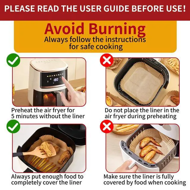 Alt view image 7 of 7 - 40GSM Air Fryer Paper Liners, 125Pcs 8 inch Disposable Parchment Paper for 5-8 qt Basket Air Fryer, Non-Stick Oil-Proof Heat Resistant Food Grade for Cooking, Roasting & Frying, Square 8"