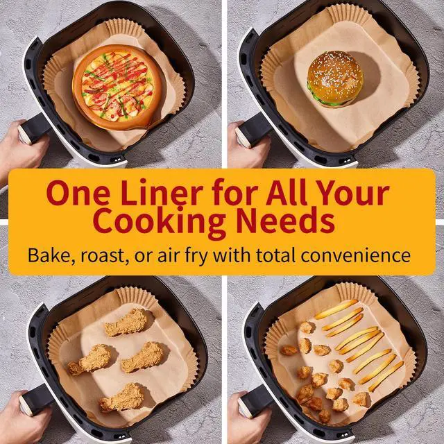 Alt view image 5 of 7 - 40GSM Air Fryer Paper Liners, 125Pcs 8 inch Disposable Parchment Paper for 5-8 qt Basket Air Fryer, Non-Stick Oil-Proof Heat Resistant Food Grade for Cooking, Roasting & Frying, Square 8"