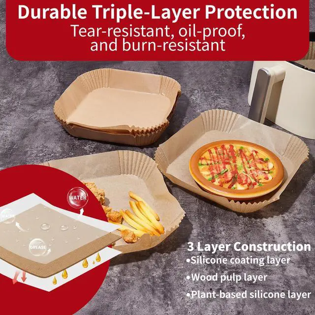 Alt view image 4 of 7 - 40GSM Air Fryer Paper Liners, 125Pcs 8 inch Disposable Parchment Paper for 5-8 qt Basket Air Fryer, Non-Stick Oil-Proof Heat Resistant Food Grade for Cooking, Roasting & Frying, Square 8"