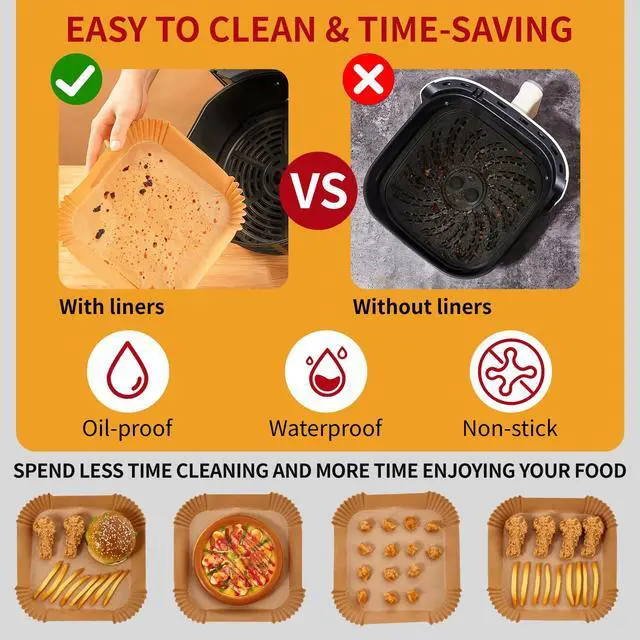 Alt view image 6 of 7 - 40GSM Air Fryer Paper Liners, 125Pcs 8 inch Disposable Parchment Paper for 5-8 qt Basket Air Fryer, Non-Stick Oil-Proof Heat Resistant Food Grade for Cooking, Roasting & Frying, Square 8"