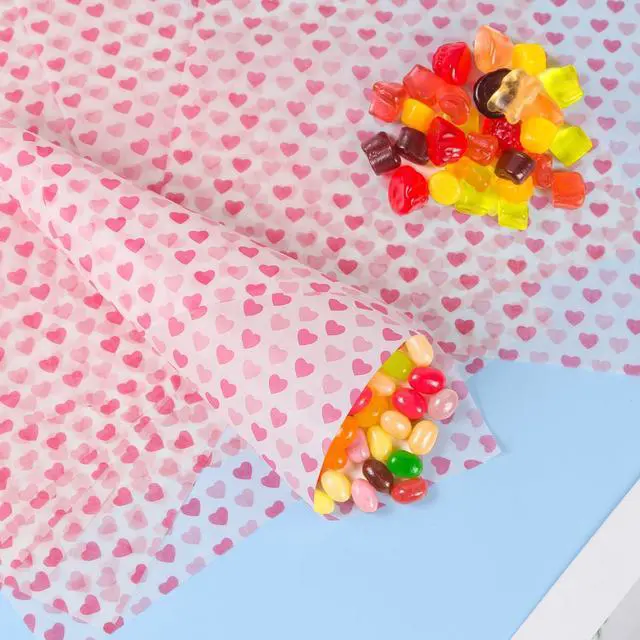 Alt view image 4 of 6 - 50PCS Wax Paper Sheets Food Wrapping Paper Greaseproof Waterproof Dry Waxed Deli Wraps Paper Sheets Non-Stick Liners Tissue for Bread Sandwich Burger,Heart Love Style