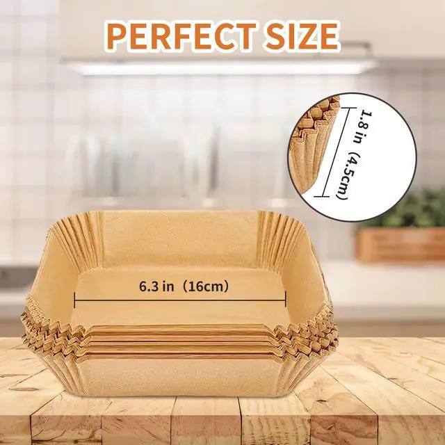 Alt view image 3 of 7 - Air Fryer Liners Disposable Paper,100Pcs Parchment Paper Liners,Non Stick Airfryer Paper Liners,Food Grade Air Fryer Accessories WaterProof OilProof for Microwave Oven Steamer 6.3inch Square