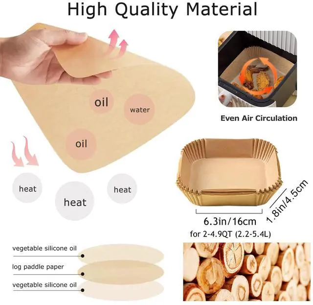 Alt view image 2 of 7 - Air Fryer Paper Liners Disposable - 100Pcs Parchment Paper Square, Water-proof, Oil-proof, Non-stick, Free of Bleach for Microwave, Airfryer Accessories (6.3 Inch)