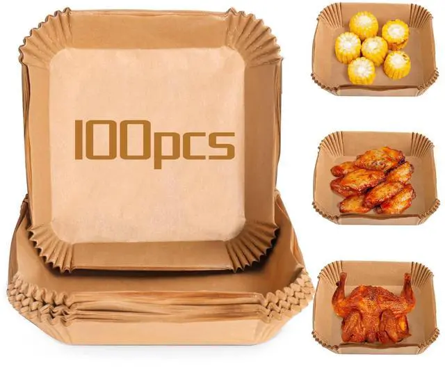 Main image of Air Fryer Paper Liners Disposable - 100Pcs Parchment Paper Square, Water-proof, Oil-proof, Non-stick, Free of Bleach for Microwave, Airfryer Accessories (6.3 Inch)