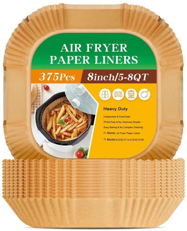 Main image of 375Pcs Air Fryer Paper Liners, 8" Square Air Fryer Liners Disposable, Heavy-Duty Parchment Paper for 5-8 qt Airfryer, Non-Stick & Non-Leak Paper Liners for Oven Pan, Deep Fryer Parts & Accessories