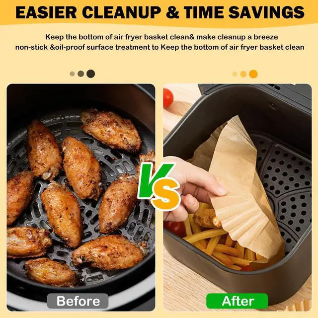 Alt view image 4 of 7 - 375Pcs Air Fryer Paper Liners, 8" Square Air Fryer Liners Disposable, Heavy-Duty Parchment Paper for 5-8 qt Airfryer, Non-Stick & Non-Leak Paper Liners for Oven Pan, Deep Fryer Parts & Accessories