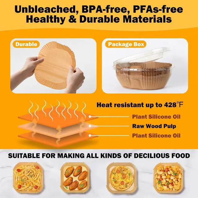 Alt view image 6 of 7 - 375Pcs Air Fryer Paper Liners, 8" Square Air Fryer Liners Disposable, Heavy-Duty Parchment Paper for 5-8 qt Airfryer, Non-Stick & Non-Leak Paper Liners for Oven Pan, Deep Fryer Parts & Accessories