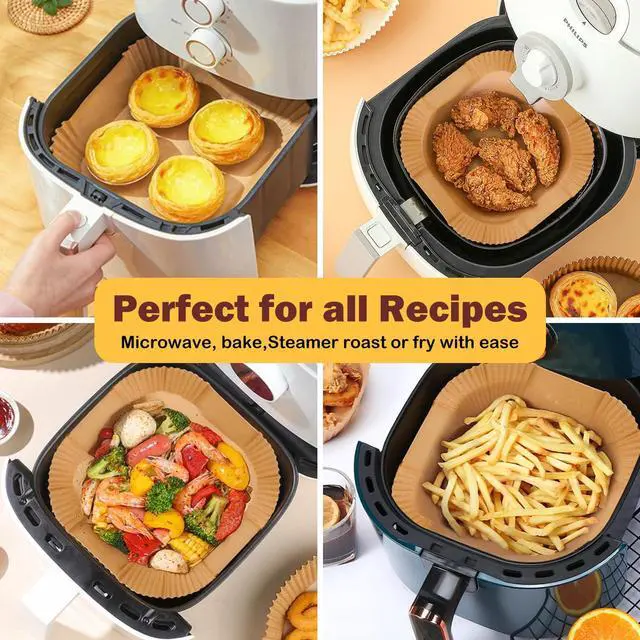 Alt view image 7 of 7 - 375Pcs Air Fryer Paper Liners, 8" Square Air Fryer Liners Disposable, Heavy-Duty Parchment Paper for 5-8 qt Airfryer, Non-Stick & Non-Leak Paper Liners for Oven Pan, Deep Fryer Parts & Accessories