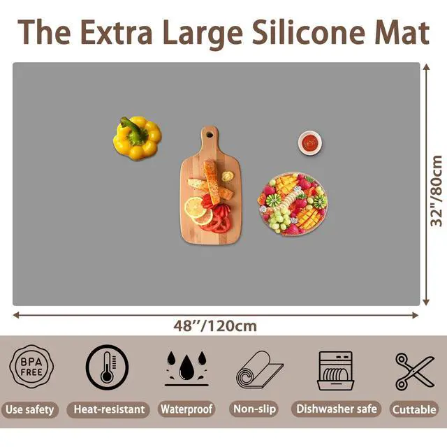 Alt view image 2 of 7 - 48''x32''(120cmx80cm) Extra Large Silicone Mat for Kitchen Counter, 1.5MM Thick Non-Slip Heat Resistant Countertop Protector, Waterproof Durable Kitchen Mat for Countertops, Semitransparent