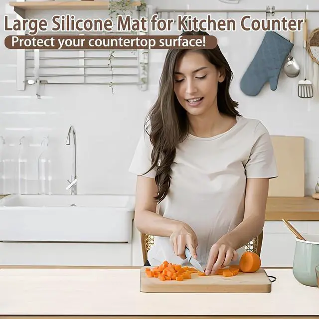 Alt view image 7 of 7 - 48''x32''(120cmx80cm) Extra Large Silicone Mat for Kitchen Counter, 1.5MM Thick Non-Slip Heat Resistant Countertop Protector, Waterproof Durable Kitchen Mat for Countertops, Semitransparent