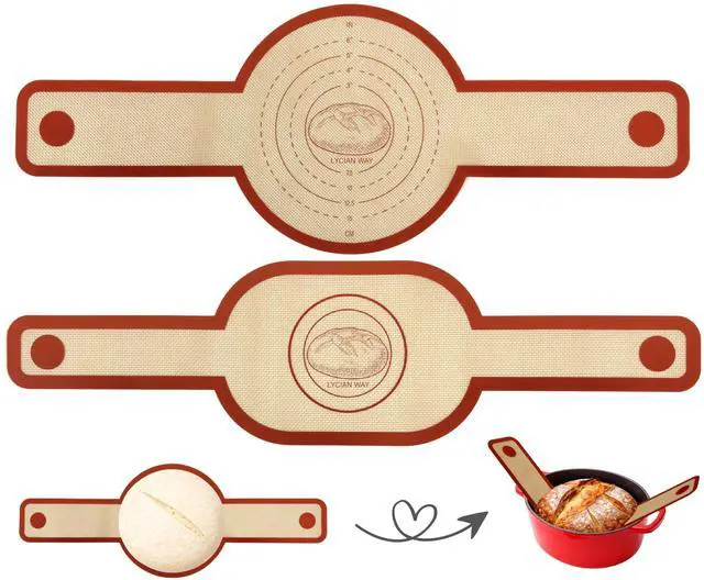 Main image of Silicone Bread Sling for Dutch Oven, 2 Pack Reusable Nonstick Sourdough Bread Liner with Long Handles for Oval and Round Loaves, Red