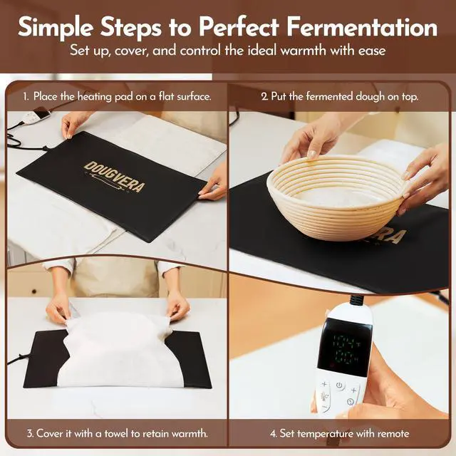 Alt view image 5 of 7 - Bread Proofing Mat 13 x 21In Bread Proofer Warming Mat for Food Temperature Controlled Sourdough Heating Pad for Home Baking Waterproof Casing 2.1M Cord with Standard Plug