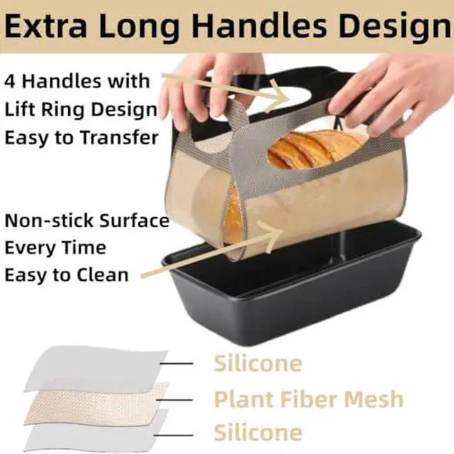 Alt view image 3 of 6 - 2Pcs Reusable Silicone Bread Loaf Pan Liner - Premium Silicone Bread Sling for Dutch Oven, Perfect for Sourdough Baking Mat & Loaf Pans for Baking Bread 9x5 (4)