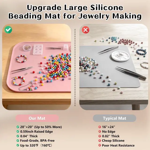 Alt view image 7 of 7 - Silicone Mat with Edge for Bead Board: 28" x 20" Craft Mat with Raised Side