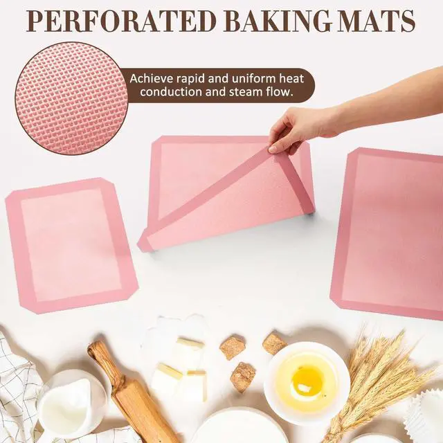 Alt view image 3 of 7 - Perforated Baking Mats, Eclair Pink Silicone Nonstick Mats
