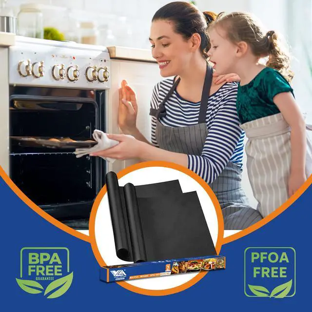 Alt view image 6 of 7 - Oven Liners for Bottom of Oven, 2 Pack Large Thick Heavy Duty 100% Non-stick Reusable Teflon Oven Mat, 25x17 Baking Mat for Electric, Gas, Toaster Ovens, Grills,Kitchen Friendly Cooking Accessory