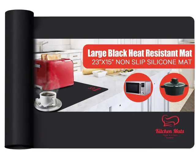 Main image of Large Black Heat Resistant Mat For Kitchen Countertop, 23x15, Protect Counter Top From Air Fryer, Microwave, And Toaster, Silicone Heat Resistant Mat, Hot Pad For Countertops (Black)