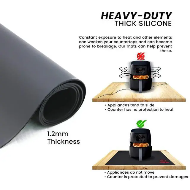 Alt view image 4 of 7 - Large Black Heat Resistant Mat For Kitchen Countertop, 23x15, Protect Counter Top From Air Fryer, Microwave, And Toaster, Silicone Heat Resistant Mat, Hot Pad For Countertops (Black)