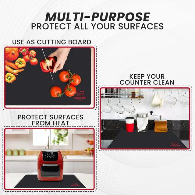 Alt view image 6 of 7 - Large Black Heat Resistant Mat For Kitchen Countertop, 23x15, Protect Counter Top From Air Fryer, Microwave, And Toaster, Silicone Heat Resistant Mat, Hot Pad For Countertops (Black)